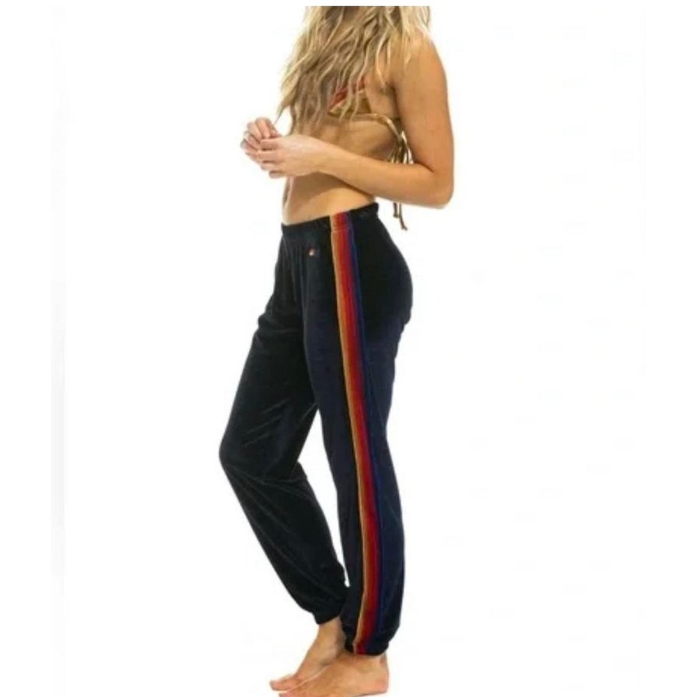 Rare Aviator Nation Sweatpants L Charcoal Rainbow Velvet Stripe Joggers Retro